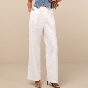 Lulus Andrey Cream Floral Embroidered Straight-leg Trouser Pants White - Size XS
